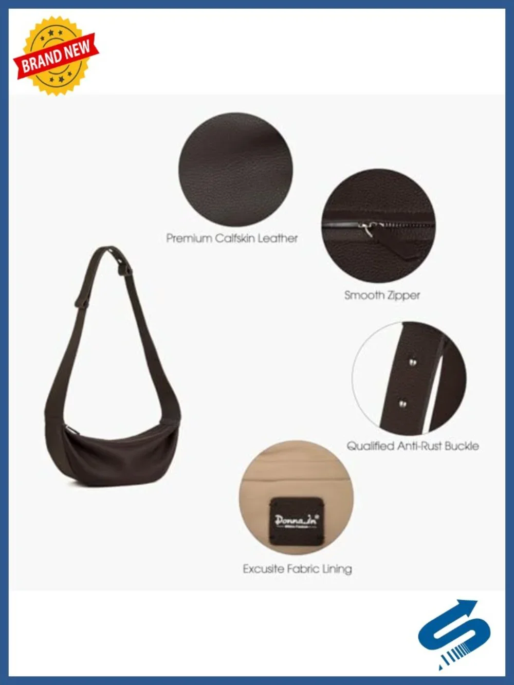 Genuine Leather Sling Bag Crossbody Women Minimalist Hobo w/ Wide Strap